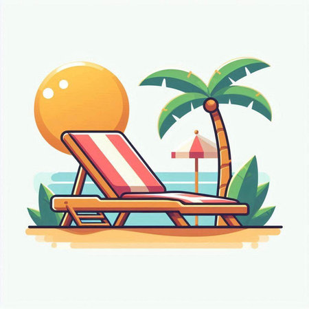Beach chair with sun lounger. Vector illustration in flat styleのイラスト素材