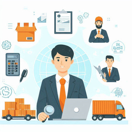 Warehouse worker. Freight service. Freight transportation. Freight service. Vector illustrationのイラスト素材