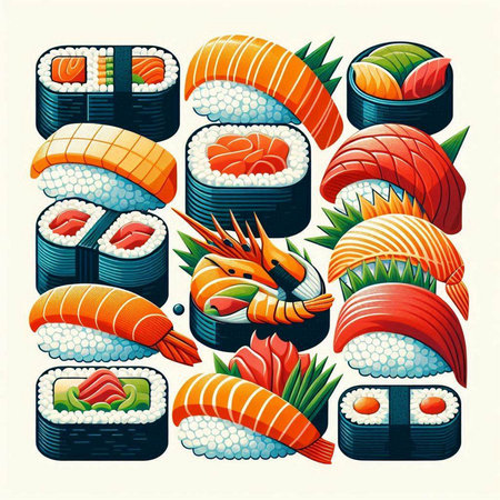 Sushi icon set. Vector illustration of japanese food.のイラスト素材