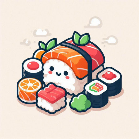 Sushi Japanese food vector illustration. Sushi roll japanese foodのイラスト素材