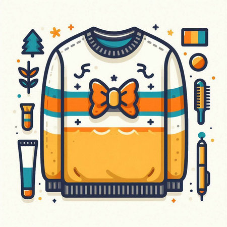 Knitted sweater with a bow and combs. Vector illustration.のイラスト素材