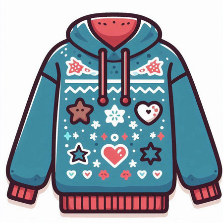 Vector illustration of a winter jacket with hearts and snowflakes.のイラスト素材