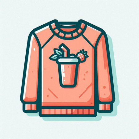 Red sweater with a flower in a vase. Vector illustration.のイラスト素材