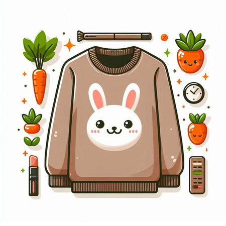 Cute cartoon rabbit in sweater. Vector illustration for your design.のイラスト素材