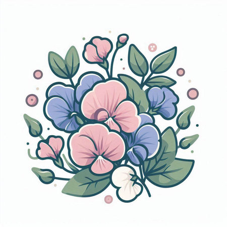 Vector illustration of a bouquet of pansy flowers in pastel colorsのイラスト素材