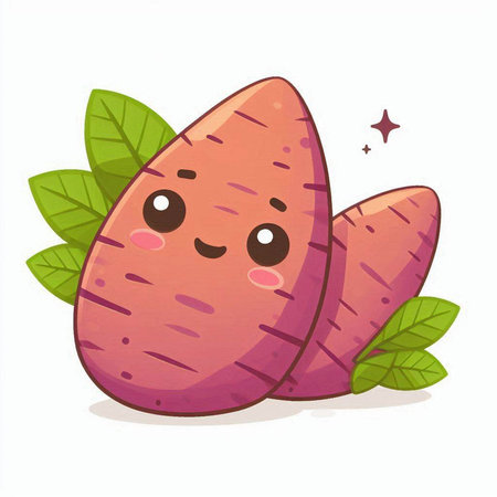 Sweet potato cartoon character isolated on white background. Vector illustration of kawaii sweet potato.のイラスト素材