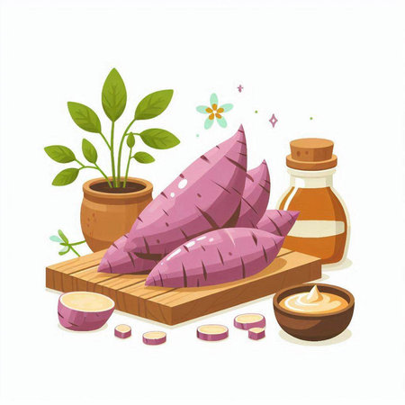Illustration of sweet potato and taro on white background - vectorのイラスト素材
