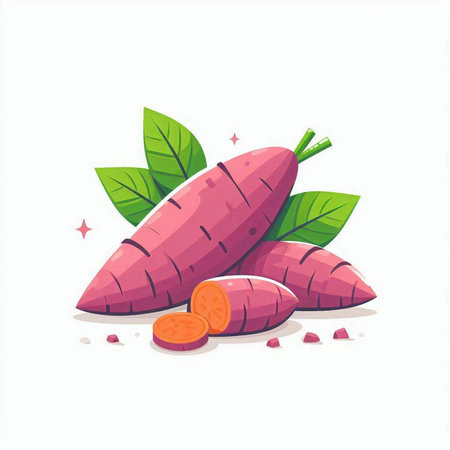 Sweet potato isolated on white background. Vector illustration in cartoon style.のイラスト素材