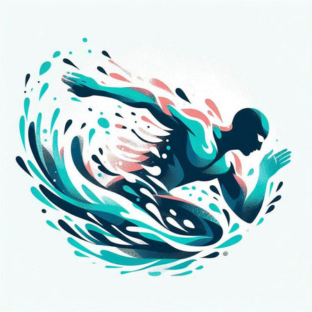 Watercolor vector illustration of a man swimming in a pool. Watercolor hand drawn illustration.のイラスト素材