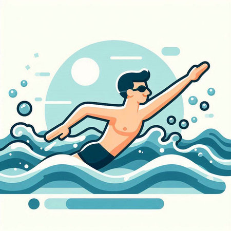 Vector illustration of a man swimming in a pool. Flat style.のイラスト素材