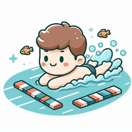 Illustration of a Kid Boy Swimming in a Swimming Poolのイラスト素材