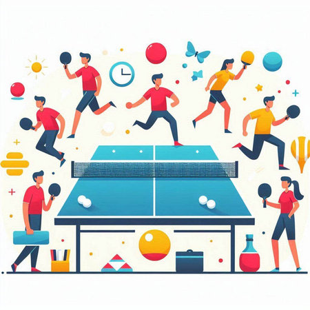 Table tennis game. People play table tennis. Flat vector illustration.のイラスト素材