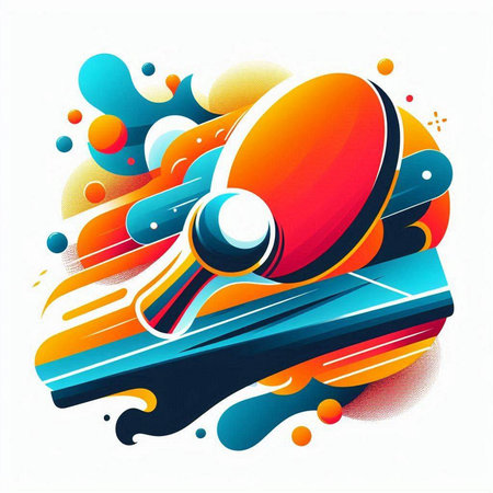 Table tennis racket and ball on colorful abstract background. Vector illustration.のイラスト素材