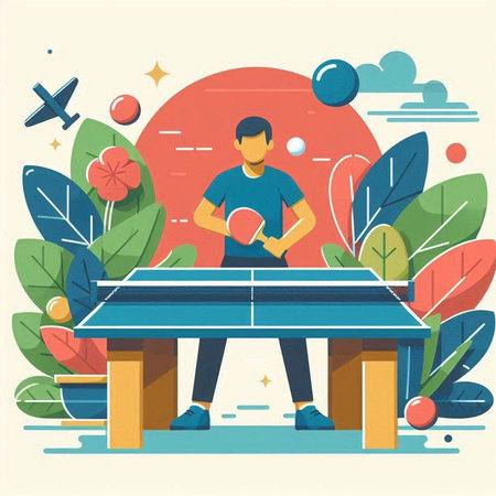 Table tennis player. Vector illustration in flat style. Sport concept.のイラスト素材