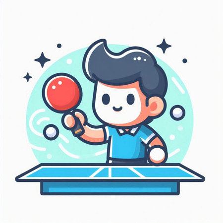 Illustration of a boy playing table tennis with a racket and ballのイラスト素材