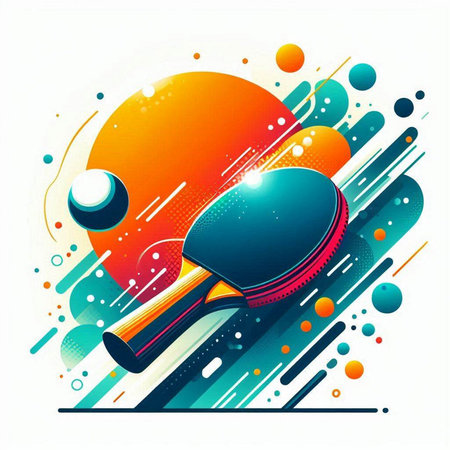 Table tennis racket and ball on abstract colorful background. Vector illustration.のイラスト素材