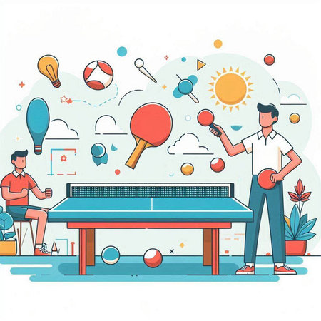 Table tennis concept. Man and woman playing table tennis, vector illustrationのイラスト素材
