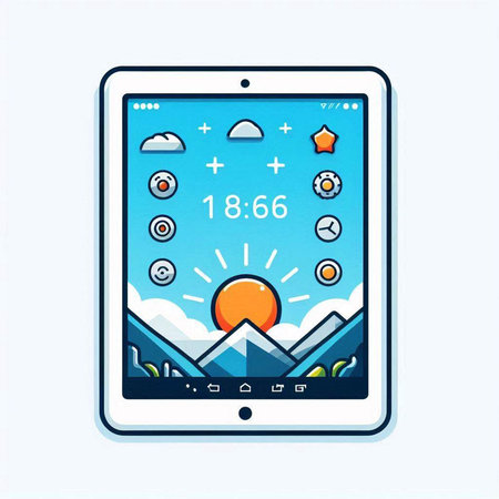 Tablet computer with weather forecast app on screen. Vector illustration.のイラスト素材