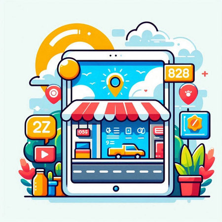 Online shopping concept. Tablet PC with online shop on screen. E-commerce, e-business, online payment. Vector illustrationのイラスト素材