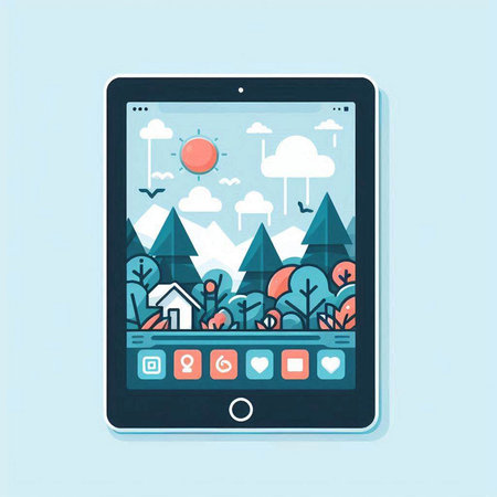 Smartphone with nature app on screen. Vector illustration in flat styleのイラスト素材