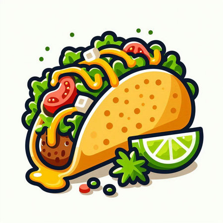 Illustration of a mexican taco on a white background.のイラスト素材