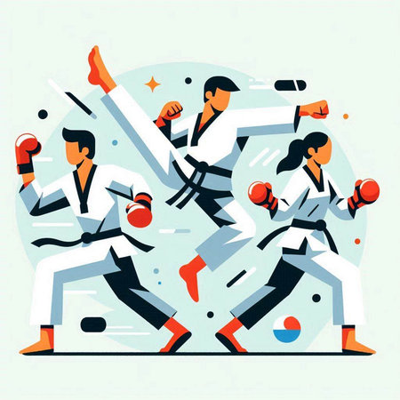 Taekwondo vector illustration in flat style. Sportial arts, healthy lifestyle concept.のイラスト素材
