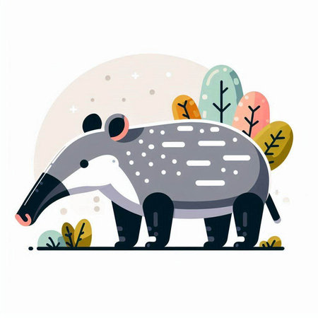 Cute cartoon anteater in the forest. Vector illustration in flat style.のイラスト素材