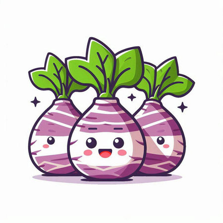 Cute kawaii turnip vegetable character. Vector illustration isolated on white background.のイラスト素材