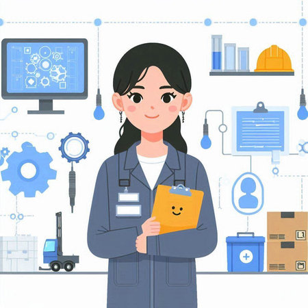 Female worker with clipboard in her hands. Vector illustration in flat style.のイラスト素材