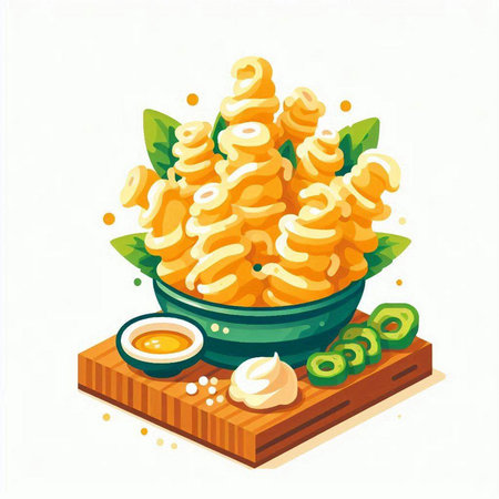 Illustration of a bowl of macaroni with honey and kiwiのイラスト素材