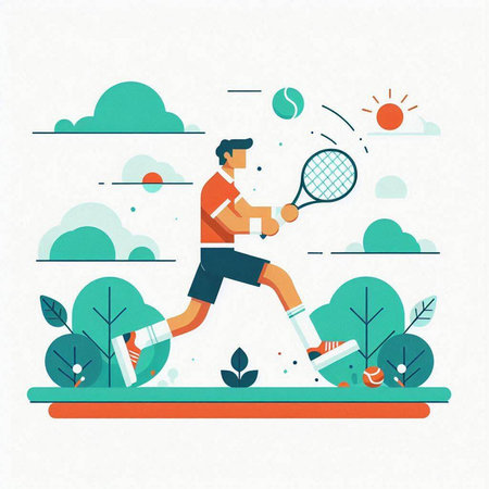 Tennis player. Flat style vector illustration. Sportsman playing tennis.のイラスト素材