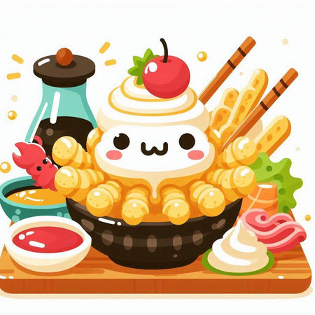 Illustration of a Japanese Cuisine Illustration of a Bowl of Shrimp Tempura Sushiのイラスト素材