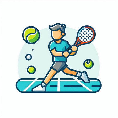 Tennis player flat color vector icon. Racket tennis player.のイラスト素材
