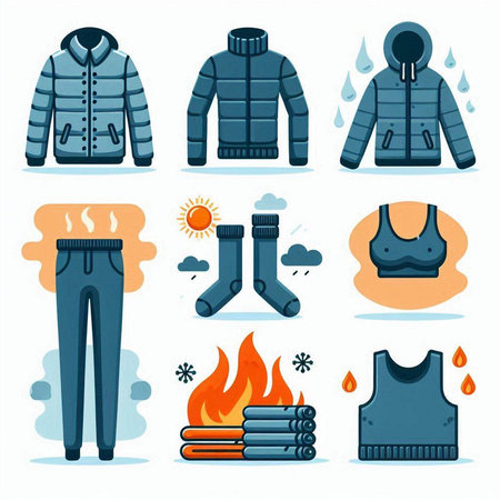Set of winter clothes and accessories. Cartoon style. Vector illustration.のイラスト素材