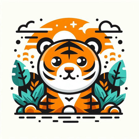 Cute tiger. Vector illustration of a tiger in the jungle.のイラスト素材