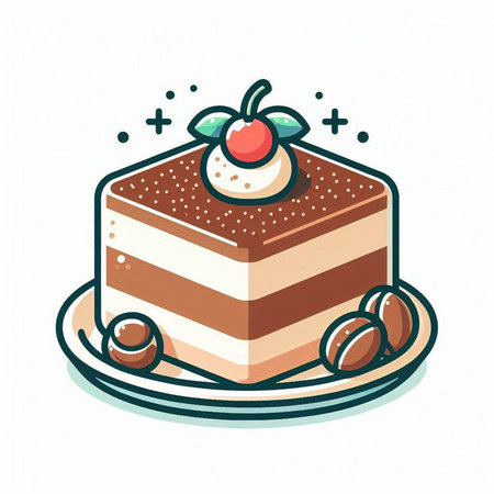 Cake with cream and cherry on a white background. Vector illustrationのイラスト素材