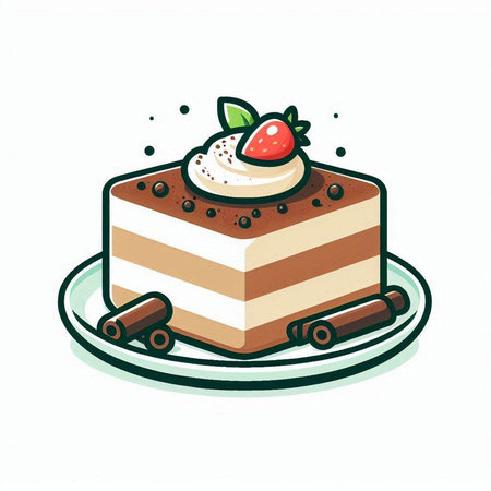 Cake with cream and strawberries on a white background. Vector illustrationのイラスト素材