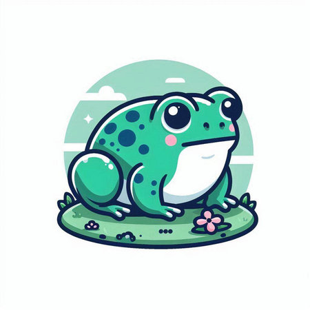 Frog on the grass. Vector illustration in a flat style.のイラスト素材