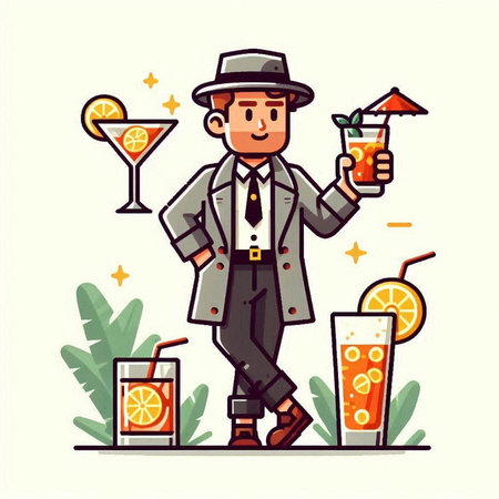 Cocktail barman in hat and glasses. Vector illustration.のイラスト素材