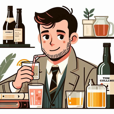 Vector illustration of a barman with a glass of beer in his handのイラスト素材