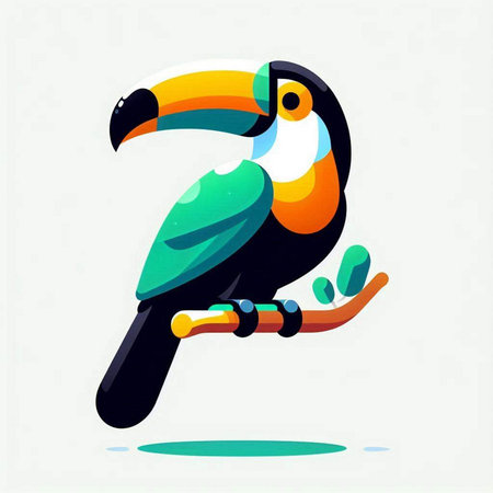 Colorful toucan on a branch. Vector illustration in flat styleのイラスト素材