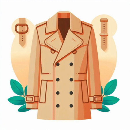 Vector illustration of a beige coat with a belt on a white backgroundのイラスト素材