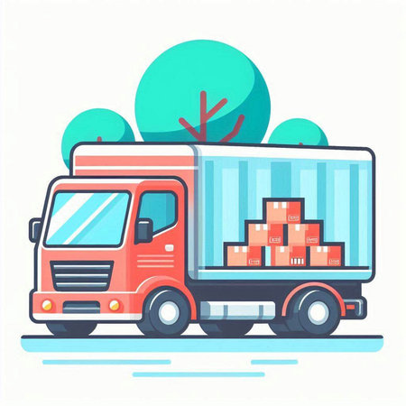 Truck with boxes. Freight transportation. Vector illustration in flat styleのイラスト素材