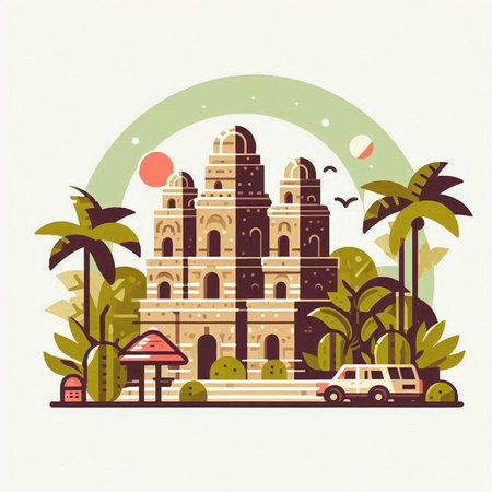 Travel to India. Landmarks of India. Vector illustration in flat style.のイラスト素材