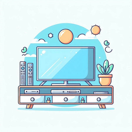 TV on the wall. Vector illustration in a flat style. Flat design.のイラスト素材
