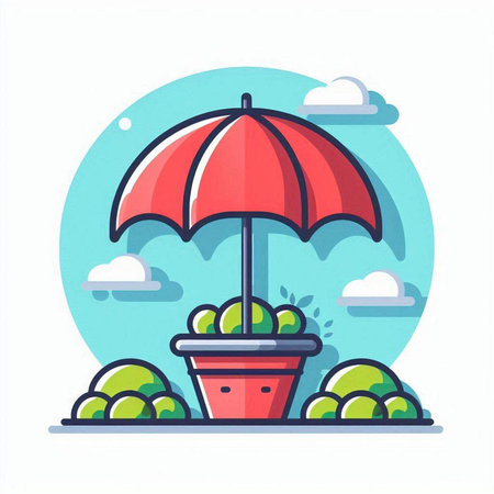 Umbrella in the garden flat color icon. Vector illustration.のイラスト素材
