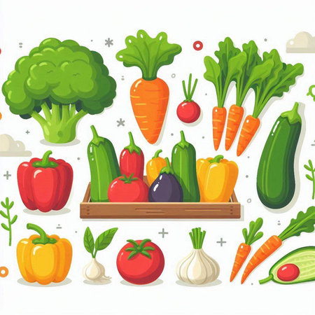 Vegetables set. Collection of fresh vegetables. Vector illustration.のイラスト素材