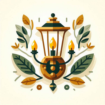 Lantern in the form of a laurel wreath. Vector illustration.のイラスト素材