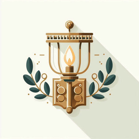 Lantern with olive branch. Vector illustration in flat style.のイラスト素材