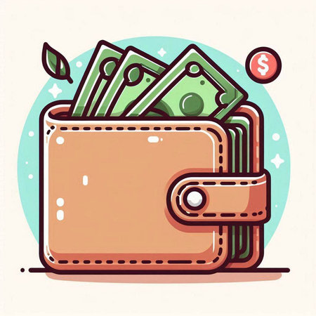 Illustration of a wallet full of money. Vector illustration in cartoon styleのイラスト素材